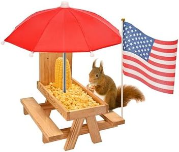 Squirrel Feeder Picnic Table with Umbrella, Large Size Wooden Squirrel Feeder for Outside with Corn Cob Holder for Yard and Porch Decoration, Easy to Fill Peanuts in Shell and Nuts