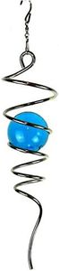 FONMY Gazing Ball Spiral Tail -Decorative Wind Spinner 11" inch Tail and 2" inch Glass Orb. Indoor Outdoor Garden Decoration Silver Blue -13 inch Height