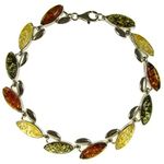 8" inch/20cm BALTIC AMBER AND STERLING SILVER 925 LADIES' DESIGNER MULTI-COLOURED BRACELET JEWELLERY JEWELRY