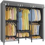 VIPEK V5C SE Covered Garment Rack Heavy Duty Clothes Rack with Cover Roll-up, Metal Closet Organizer, Portable Closet Rack Armoire Clothing Storage Wardrobe Closet, Black Clothing Rack with Grey Cover