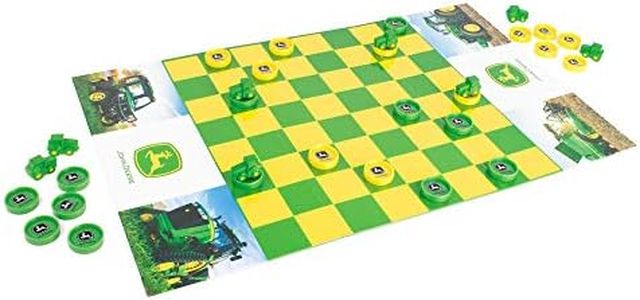 John Deere Checkers Board Game - Includes Themed Folding Board, Checkers, and Collectible Tractor Kings - Collectible Farm Toys and Strategy Games - Ages 6 Years and Up