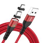 JianHan Magnetic Phone Charger Cable, USB C + Micro USB 2 in 1 Multiple Magnet Charging Cable 2M with LED Light for Samsung Galaxy S10,S9,S9 Plus,S8,S8 Plus,Note 8,9,10,S7 S6 Edge,LG,Kindle Red