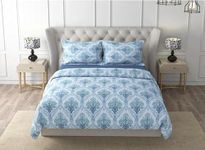 Raymond Home 160 TC Cotton Camphor Collection Damask Floral Design Double King Size Bedsheet with 2 Pillow Cover Raymond Bedsheets (Blue, 108x108)