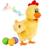 Plush Chicken Laying Eggs Toy Electric Stuffed Animal Crazy Chick Doll with Sound Music for Boys Girls (29.05cm)