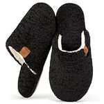 EverFoams Women's Slippers Cosy Fuzzy Faux Alpine Shearling House Shoes Ladies' Memory Foam Slip-ons with Lightweight Non-slip Sole Black, 5-6 UK