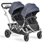 Dream On Me Track Tandem Double Umbrella Stroller in Slate, Lightweight Double Stroller for Infant and Toddler, Multi-Position Reversible & Reclining Seats, Large Storage Basket and Canopy