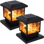 MAGGIFT 2 Pack Solar Flame Post Lights, Outdoor Brightness 72 SMD LEDs Flickering Flame Solar Powered Cap Light for Halloween Christmas, Fits 4x4, 5x5 or 6x6 Wooden Posts, for Yard Fence Deck or Patio