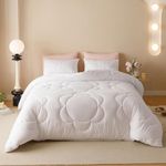 Cottonight White Sunflower Comforter Set King Plain White Floral Bedding Set Women Girls Boho Farmhouse Chic Blanket Quilts Soft Breathable Solid White King Size 3 Piece Bedding Set