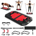 GYMAX Portable Home Gym Equipment, Foldable Push Up Board with Resistance Bands, Handles, Pilates Bar and Ankle Straps, Full Body Workout Strength Training System for Men & Women