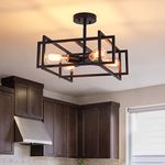 Febeleven Metal Semi Flush Mount Ceiling Light Fixture, 4-Light Black Industrial Ceiling Lamp Rustic Vintage Farmhouse Lighting Chandelier Light for Kitchen Island Hallway Bedroom Dining Room Entryway