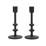 Stonebriar 7" Black Cast Iron Metal Taper Candle Holder Set, 7"