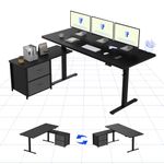 FLEXISPOT Standing Desk 160x70cm Electric Desk Sit Stand Table Height Adjustable L-Shaped Desk with 2 Drawers for Home Office-Black