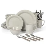 Martha Stewart 32 Piece Stoneware Dinnerware and Flatware Combo Set - Grey, Service for 4 (32pcs)