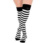 Crazy Chick New Ladies Girls Stripe Stripy Striped Over The Knee Thigh High Long Socks Assorted Colours UK Size 4-6 (Black & White)