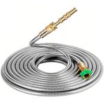 HASTHIP® 25ft Stainless Steel Garden Hose for Gardening with Metal Water Hose Pipe Nozzle and Connector, Stainless Steel Garden Hose with Copper Spray Nozzle and Quick Connect Adapter