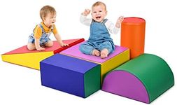 Costway Foam Climbing Blocks for Toddlers 1-3, 6 Pieces Indoor Climb and Crawl Activity Playset with Rectangles, Cylinder, Half-Moon, Baby Infant Lightweight Climber Structure (Multi-Color, 5 PCS)