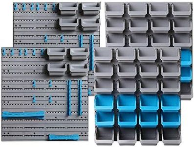 Giantz Storage Bin Rack, 88 Bins Garage Tool Storages Shelving Wall Mounted Toolbox Shelf Bracket Home Workshop Garden Organiser, 2 Durable Peg Boards 4 Shelves 100 Tool Holders Blue Black