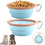 Collapsible Dog Bowls for Travel Portable Pet Food Water Bowl Foldable Silicone Food Dish with Carabiner Clip, BPA Free, Perfect for Feeding Small Medium Dog Cat Outdoors, 2 Pack, Sky Blue, 350ML