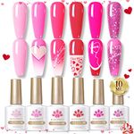 BORN PRETTY Pink Gel Nail Polish Set Neon Hot Pink Cherry Blossom Strawberry Polish Gel Natural Pink Color Gel Polish Spring Summer Gift Set for Holiday 6 Colors