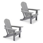 VonHaus Grey Folding Adirondack Chair Set of 2 - Foldable Fire Pit Chair for Garden, Patio, Balcony & Outdoors - Waterproof HDPE Slatted Firepit & Garden Chair with Wide Armrests & Sloped Back