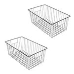 16inch Freezer Wire Storage Organizer Baskets, Household Refrigerator Bin with Built-in Handles for Cabinet, Pantry, Closet