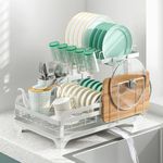 Hello Home Dish Drying Rack Large, 2 Tier Kitchen Dish Drainer Rack, 360 Flexible Draining Board Rack for Kitchen Counter - Sink Drainer Rack with Drip Tray, Utensil Holder, Cup Rack (White)