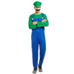 COXNSXX Plumber Brothers Costume Boy/Adult Dress Up Costume with Mustache and Hat for Carnival and Cosplay, Red and Green, S/M/L/XL