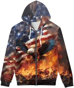 ENLACHIC Unisex 3D Novelty Zip up Hoodie Cool American Flag Eagle Print Graphic Hoodies Pullover Hooded Sweatshirts,XL