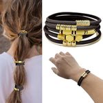 LOTMIAI Cute Hair Ties Bracelet Ponytail Holders, Decorative Gold Beaded Pony Tails Hair Tie for Bonde Brwon Hair, Handmade Elastic with Charms for Thick, Thin, Curly, Straight Hair Types Brown