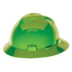MSA 815570 V-Gard Full-Brim Hard Hat With Fas-Trac III Ratchet Suspension | Polyethylene Shell, Superior Impact Protection, Self Adjusting Crown Straps - Standard Size in Bright Lime Green
