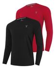 Youper 2-Pack Youth UPF 50+ Rash Guard Swim Shirts, Boys Performance Quick Dry Long Sleeve Sun Protection Shirt, Black & Red, Large