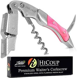 Waiters Corkscrew by HiCoup - Professional Stainless Steel with Flamingo Resin Inlay All-in-one Corkscrew, Bottle Opener and Foil Cutter, the Favoured Wine Opener of Sommeliers, Waiters and Bartenders