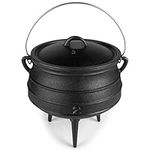 Bruntmor 8-Quart Pre-Seasoned Cast Iron Cauldron - African Potjie Pot with Lid - 3-Legged Pot for Even Heat Distribution - Outdoor Cast Iron Dutch Oven Cookware for Campfire Cooking and Boiling