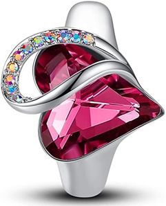 Leafael Infinity Love Women's Adjustable Heart Ring with Tourmaline Pink Birthstone Crystal for October, Healing Stone for Compassion, Jewelry Gifts for Women, Silver-Tone, Open End, Size 6.5-8