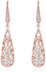 Ovitneth Colgantes Pendientes Dorados Mujer Or Rosa 18K Largos Hipoalergenicos Fiesta Joyas Regalos Originales para Mama Cumpleaños Comunion Madre Novia Boda 25 50 Aniversario Pareja de Bodas Regalo