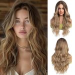 OUFEI Ombre Light Brown Wigs for Women Long Curly Wig Synthetic Hair Heat Resistant Wigs for Daily Party Cosplay Wear