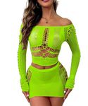 Buitifo Sexy Lingerie for Women Fishnet Babydoll Nightwear Exotic Top and Mini Skirt Set(Green,One Size)