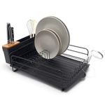 simplywire – Premium Dish Drainer – Plate Drying Rack with Cutlery Holder & Drip Tray – Black Powder Coated Steel