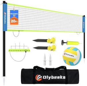 Portable Outdoor Volleyball Net Set for Backyard Beach with Adjustable Poles, Soft PU Volleyball & Pump, Carry Bag and Durable Anti-Sagging Net (Blue and Green, 20ft)