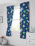 Bloomsbury Mill - Kids Curtains for Boys & Girls Bedroom - Space, Rockets and Planets - Lined Curtain Pair with Tiebacks - Blue Nursery Curtains for Childrens Baby Room - 66X72 inch drop (168x183cm)