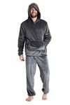 CityComfort Mens Pyjamas Set, Warm Fleece Pyjamas for Men with Fluffy Hoodie (Charcoal, M)