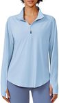 PINSPARK Women's Sun Shirts UPF 50+ Long Sleeve Hiking Tops Moisture Wicking Yoga Shirt Quick Dry Golf Shirts Workout Tops Loose Fit,Light Blue L