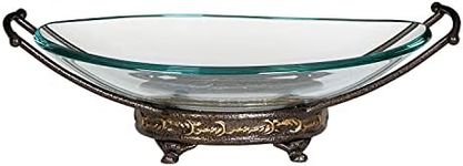 Deco 79 Tempered Glass Kitchen Serving Bowl with Brown Metal Base, 17" x 11" x 5", Clear