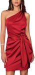 Elegant Dresses for Women Mini Satin Ruched One Shoulder Sleeveless Cocktail Party Dresses Red