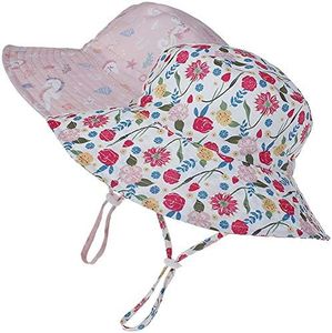 MaxNova Baby Sun Hat Toddler Summer UPF 50+ Baby Girl Bucket Hat Wide Brim Beach Hats for Baby Boys 0-7 Years 2pack, 2pack Pink Seahorse/Red Rose, 2-7 Years