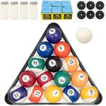 Billiard Pool Balls with Triangle Ball Rack, Cue Chalks, Table Spot Stickers & Tip Replacements - Pool Table Accessories