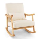 COSTWAY Relax Rocking Chair, Linen Fabric Upholstered Rocker Accent Chair with Lumbar Pillow, Solid Wood Modern Leisure Lounge Armchair for Living Room Bedroom Nursery (Beige+Natural, 78 x 66 x 83cm)