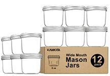 Wide Mouth Mason Jars 8 oz, KAMOTA 8oz Mason Jars Canning Jars Jelly Jars with Wide Mouth Lids and Bands, Ideal for Jam, Honey, Wedding Favors, Shower Favors, Baby Foods, 12 Pack