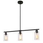 LJHhowe Kitchen Island Lighting 3 Lights Black Chandelier Pendant Light Fixtures for Dining Room Foyer Bar Restaurant Ceiling Hanging Light with Glass Shade