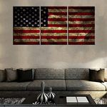 American Flags Retro Pictures Stars Striped Grunge Paintings for Living Room 3 Panel Canvas Prints Wall Art Freedom Symbol Artwork House Decoration Framed Gallery-Wrapped Ready to Hang(48''Wx24''H)